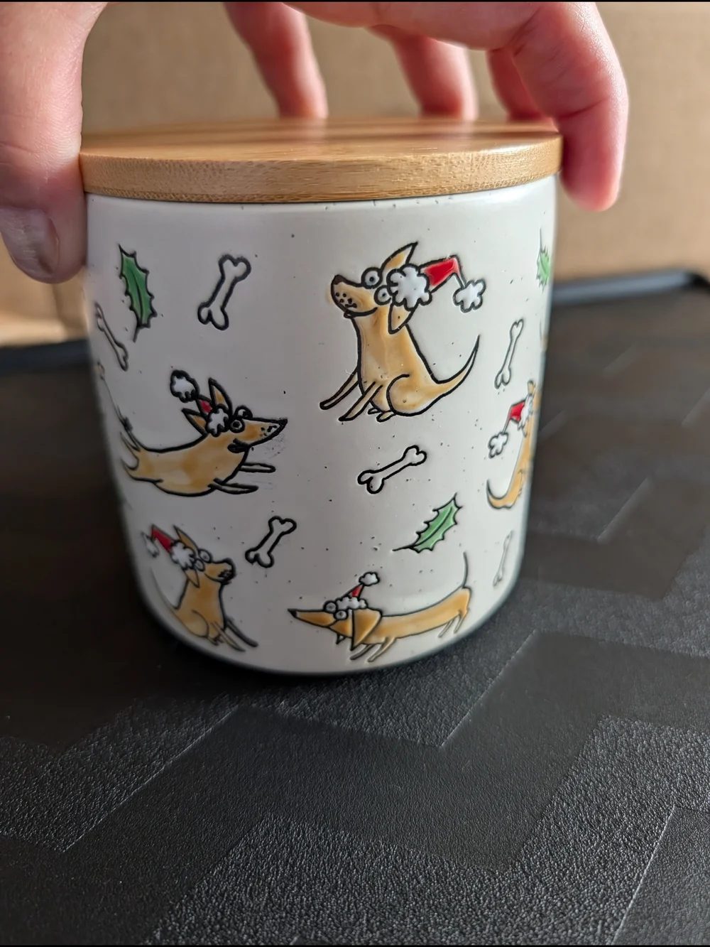 Dog Holiday Treat Jar Ceramic